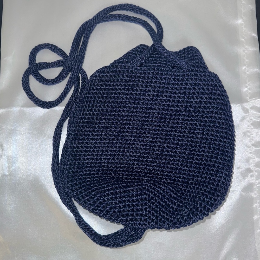 The Sak Knit Pouch or Crocheted Navy Blue Backpack snap closure - Picture 7 of 13